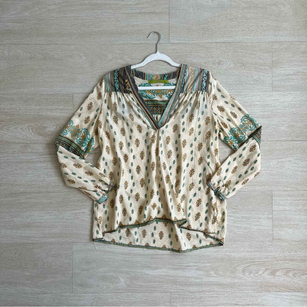 Rapsodia green and nude long sleeve blouse.